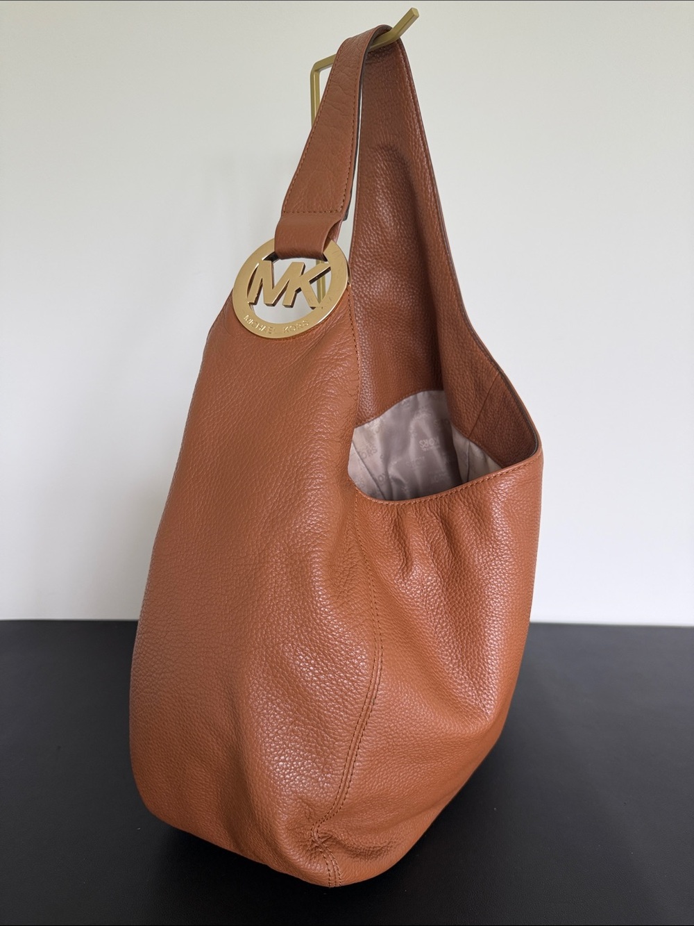 Michael Kors Leather Fulton Large Hobo Shoulder Bag Brown